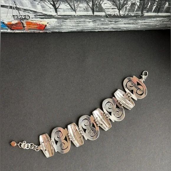 Brighton Bracelet Pablo's Passion Scroll Floral Wide Link Silver Plated 7.5" - Picture 8 of 10